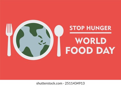 World Food Day Stop Hunger creative banner background with spoon, fork and plate, International Food Day design for banners, posters.