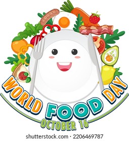 World food day text with food elements illustration