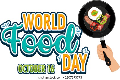 Texto del Día Mundial de la Alimentación con ilustración de elementos alimentarios