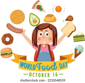 World food day text with food elements illustration