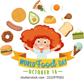 World food day text with food elements illustration