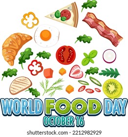 World food day text with food elements illustration