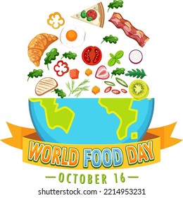 World food day text with food elements illustration