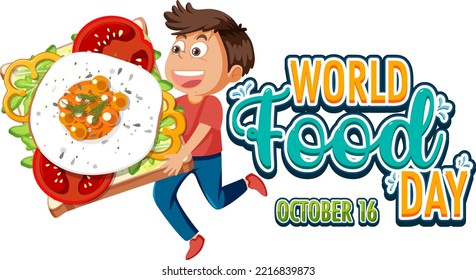 World food day text with food elements illustration