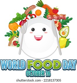World food day text with food elements illustration