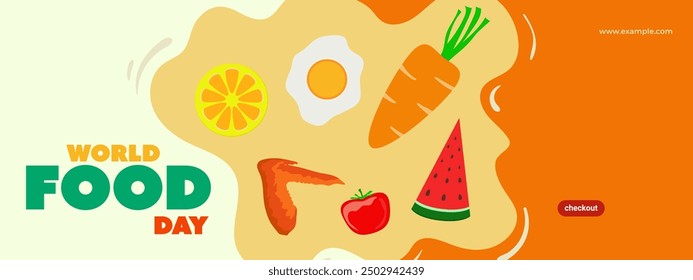 World Food Day. Vector banner illustration greeting every 16 october for healthy food and stop wasting food.