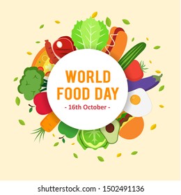 World Food Day Vector Illustration, Colorful Food Background.