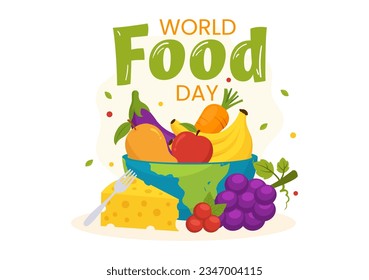 World Food Day Vector Illustration on 16 October with Various Foods, Fruit and Vegetable in Flat Cartoon Hand Drawn Background Templates