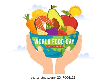 World Food Day Vector Illustration on 16 October with Various Foods, Fruit and Vegetable in Flat Cartoon Hand Drawn Background Templates