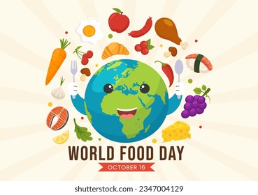 World Food Day Vector Illustration on 16 October with Various Foods, Fruit and Vegetable in Flat Cartoon Hand Drawn Background Templates