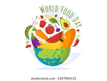 World Food Day Vector Illustration on 16 October with Various Foods, Fruit and Vegetable in Flat Cartoon Hand Drawn Background Templates