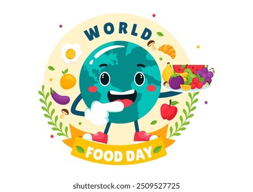 World Food Day Vector Illustration on 16 October with Various Foods, Fruit and Vegetable in a Flat Style Cartoon Background