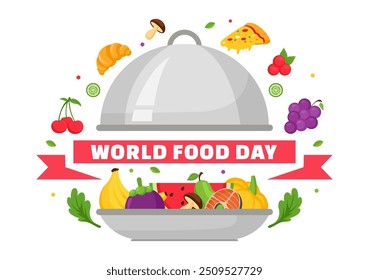 World Food Day Vector Illustration on 16 October with Various Foods, Fruit and Vegetable in a Flat Style Cartoon Background