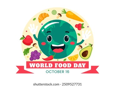 World Food Day Vector Illustration on 16 October with Various Foods, Fruit and Vegetable in a Flat Style Cartoon Background