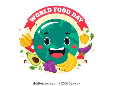 World Food Day Vector Illustration on 16 October with Various Foods, Fruit and Vegetable in a Flat Style Cartoon Background