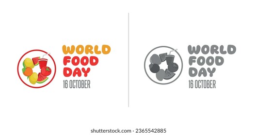 world food day vector logo design with fruits, drink and vegetable in circle shape and colorful look.
best for banner, poster and posts.