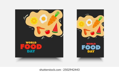 World Food Day. Vector social media illustration greeting every 16 october for healthy food and stop wasting food.