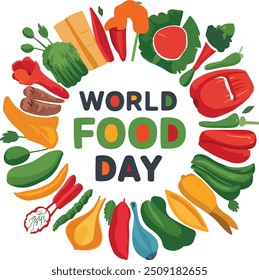 World food day vibrant and creative art with some fruits and food illustration image