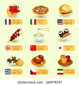 World food international cuisine decorative icons set with pizza croissant hamburger isolated vector illustration