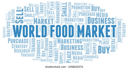 World Food Market word cloud. Vector made with text only