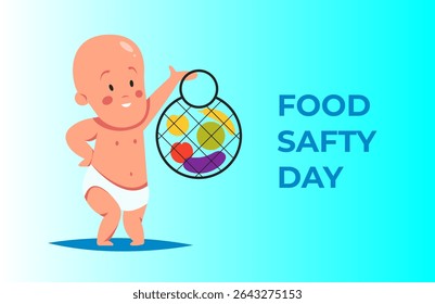 World Food Safety day. Baby with food. Foodborne risks. Flat vector illustration.