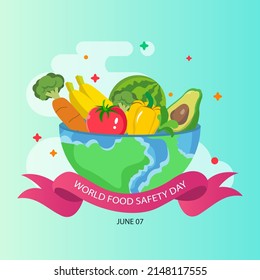 Ilustración del diseño vectorial de la tarjeta de celebración del Día Mundial de la Seguridad Alimentaria. vector plano