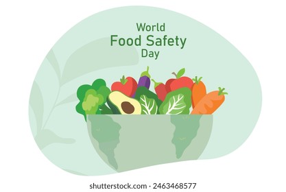 Concepto del Día Mundial de la Seguridad Alimentaria, mujer con Ilustración vectorial mundial de alimentos