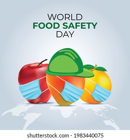 World Food Safety Day. Fruits Cape and Mask. This Covid-19 Situation