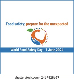 World Food Safety Day. June 7 2024. International Food Safety Day. Prepare For The Unexpected. Food Safety Icon, Logo, Vector, Banner, Poster Background. Food Safety Incidents. Hand, Heart, Leaf icon.