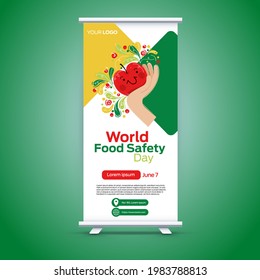 world food safety day on June 7 roll up business brochure flyer banner design vertical template vector, cover presentation, modern publication x-banner and flag-banner.