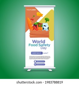 world food safety day on June 7 roll up business brochure flyer banner design vertical template vector, cover presentation, modern publication x-banner and flag-banner.