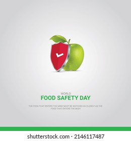 World food safety day. Realistic Apple and sheild concept. 3D illustration.