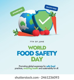 World Food Safety Day social media post Design stock illustration. 7th of June food safety day with earth globe, vegetables and fruits