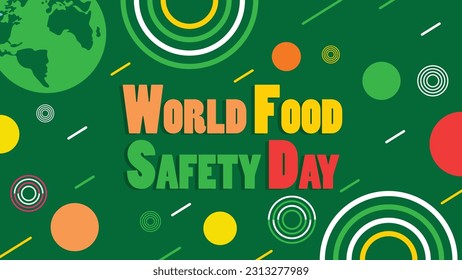 Diseño de pancarta vectorial del Día Mundial de la Seguridad Alimentaria con formas geométricas retro, colores brillantes, icono del planeta Tierra y tipografía. Ilustración mínima de póster del Día Mundial de la Seguridad Alimentaria.