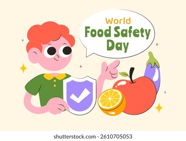 World Food Safety Day Vector Illustration on June 7 to Raise Awareness and Preventive Measures Against Food Safety Risks with Fruits and Vegetables