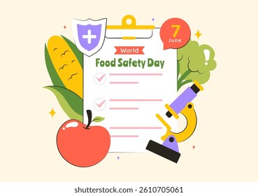 World Food Safety Day Vector Illustration on June 7 to Raise Awareness and Preventive Measures Against Food Safety Risks with Fruits and Vegetables