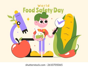 World Food Safety Day Vector Illustration on June 7 to Raise Awareness and Preventive Measures Against Food Safety Risks with Fruits and Vegetables