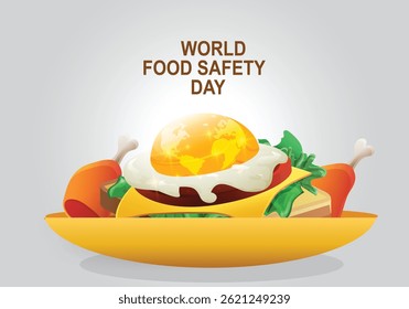 world food safety day Vector Illustrator creative artwork with light backgrounds on june 7.Healthy burger symbol of food safety.