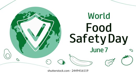 World Food Safety Day (WFSD). June 7. Design for background, banner, card, poster with Earth and text.