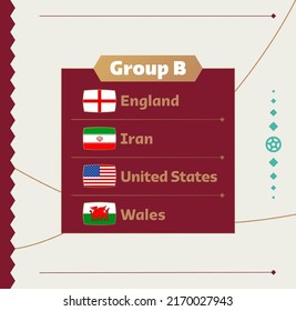 World football 2022 Group B. Flags of the countries participating in the 2022 World championship. Vector illustration