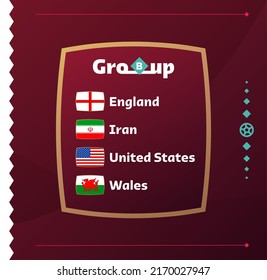 World football 2022 Group B. Flags of the countries participating in the 2022 World championship. Vector illustration