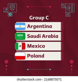 World football 2022 Group C. Flags of the countries participating in the 2022 World championship. Vector illustration