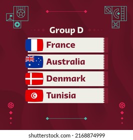 World football 2022 Group D. Flags of the countries participating in the 2022 World championship. Vector illustration