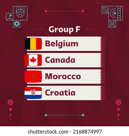 World football 2022 Group F. Flags of the countries participating in the 2022 World championship. Vector illustration