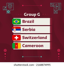 World football 2022 Group G. Flags of the countries participating in the 2022 World championship. Vector illustration