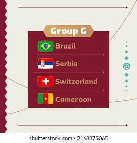 World football 2022 Group G. Flags of the countries participating in the 2022 World championship. Vector illustration