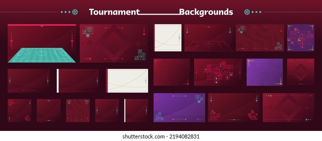 World football 2022 social media backgrounds set. Vector illustration Football soccer cup 2022 in Qatar square and horizontal pattern background or banner, card, website. burgundy color.