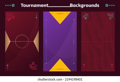 World football 2022 social media backgrounds set. Vector illustration Football cup 2022 vertical pattern background or banner, card, website. burgundy color.