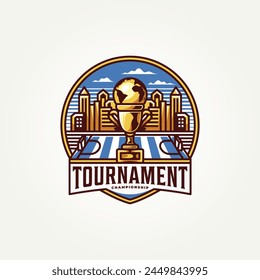 trofeo del torneo del campeonato mundial de fútbol línea plana logo diseño de Ilustración vectorial