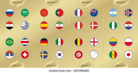 World football competition 2018, circle flags of the teams, Russia